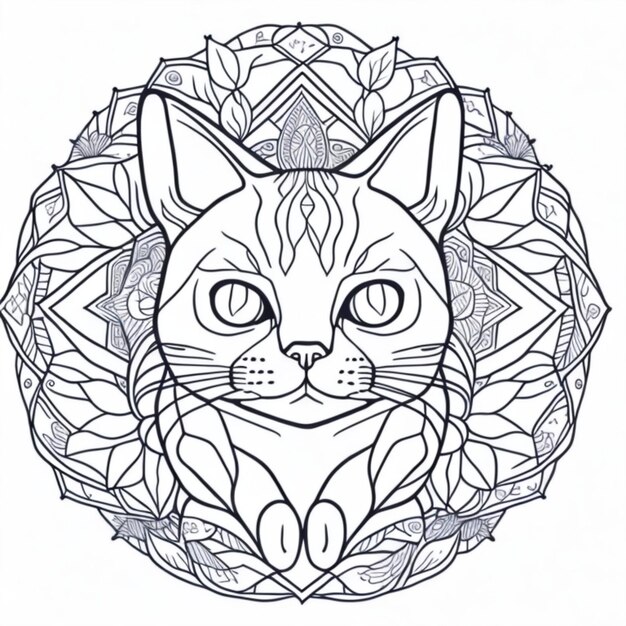 Le mandala du chat Le design du chat pour peindre Les lignes noires du chat Le mandala pour peindre et imprimer