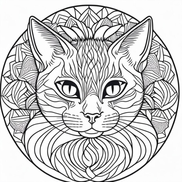 Photo le mandala du chat le design du chat pour peindre les lignes noires du chat le mandala pour peindre et imprimer