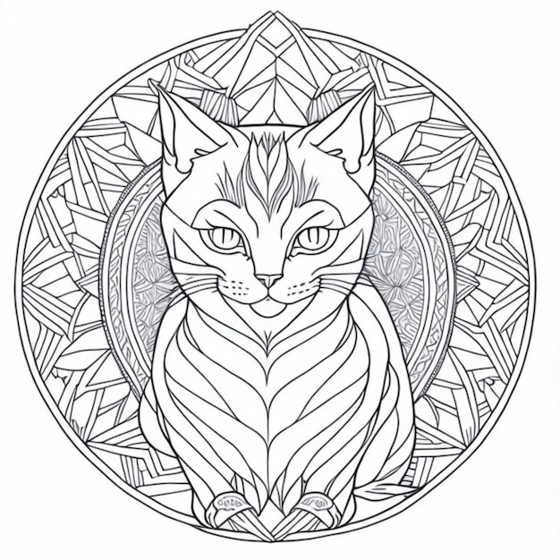 Photo le mandala du chat le design du chat pour peindre les lignes noires du chat le mandala pour peindre et imprimer