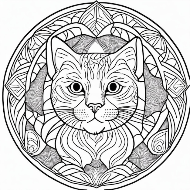 Photo le mandala du chat le design du chat pour peindre les lignes noires du chat le mandala pour peindre et imprimer