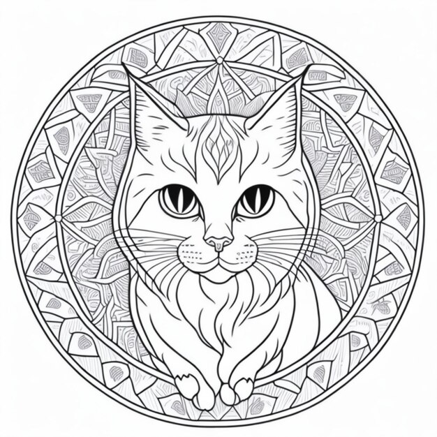 Photo le mandala du chat le design du chat pour peindre les lignes noires du chat le mandala pour peindre et imprimer