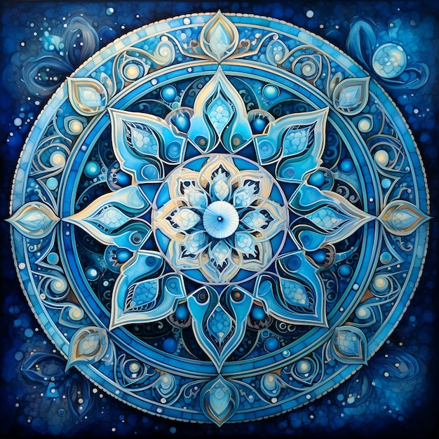 Le mandala est en bleu.