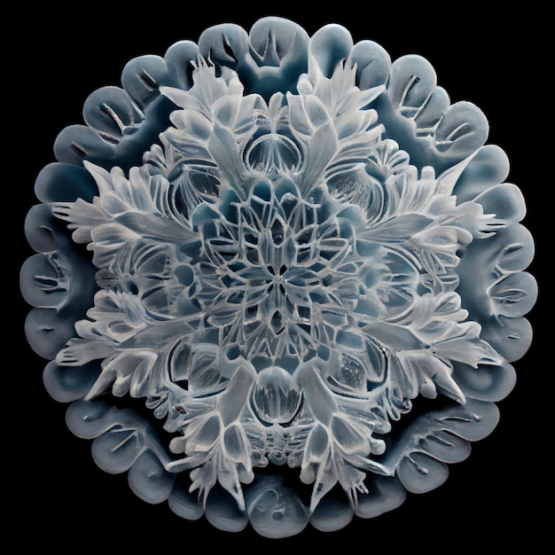 Mandala fantastique fait de glace dans la neige rendu 3d