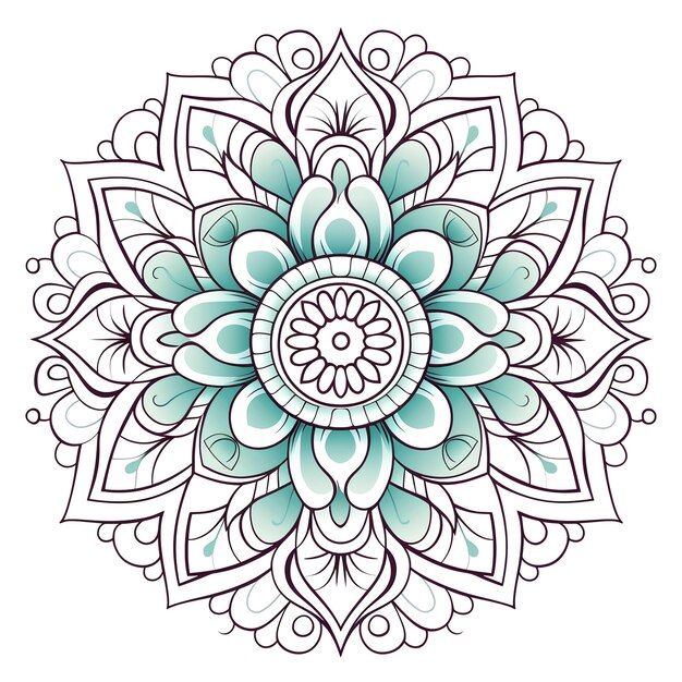 Un mandala avec des feuilles ornées en turquoise