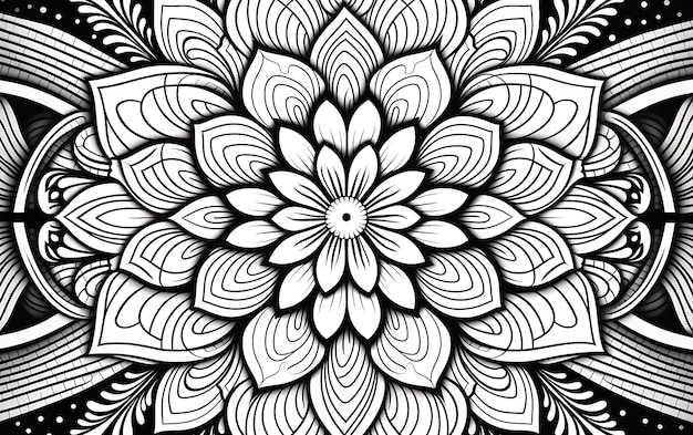 Mandala de fleur à colorier en noir et blanc