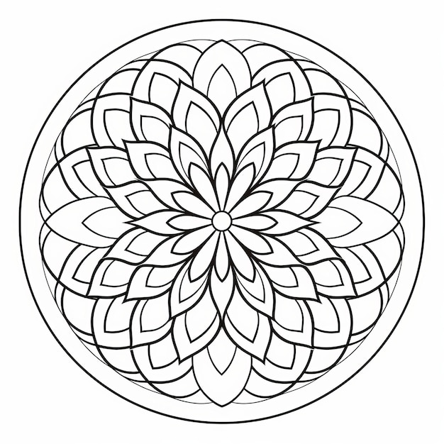 Mandala de fleur Page de coloriage Art de ligne propre et simple pour la relaxation