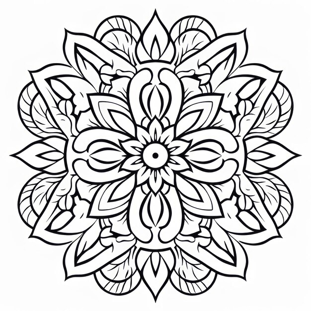 Mandala à fleurs compliquées à colorier avec des feuillages inspirés de l'art déco