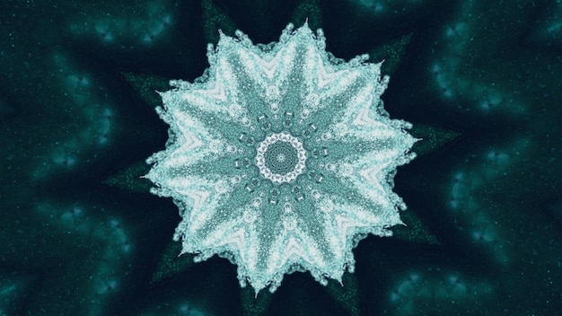 Photo le mandala des flocons de neige est conçu comme un caléidoscope. le bleu est flou, la couleur est noire, les particules de glace brillent, la texture est fluide, l'encre coule.