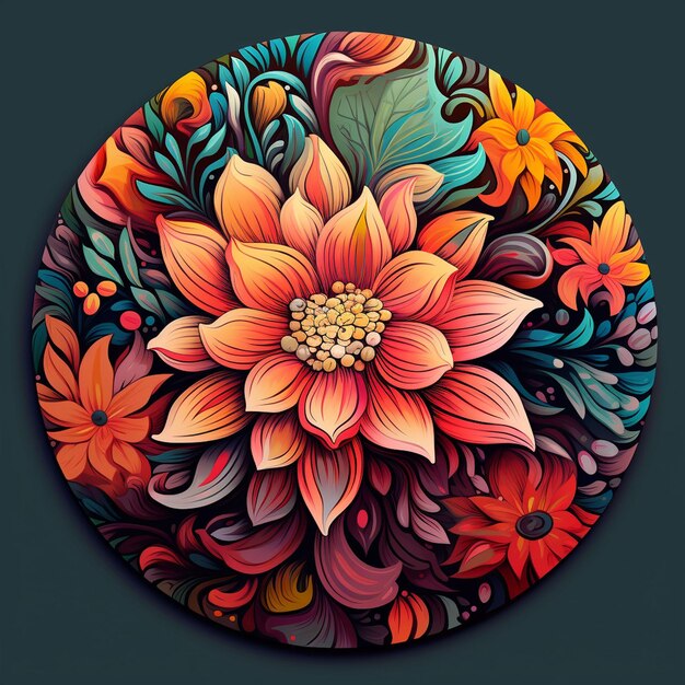 Photo mandala floral coloré avec des fleurs et des feuilles ai généré