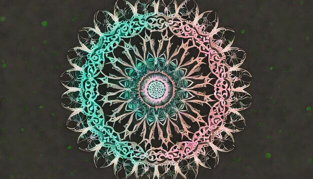 Photo mandala à gradient rond sur fond noir isolé mandala boho en couleurs vert et rose