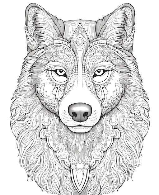 Mandala illustration en noir et blanc pour colorer les animaux chien Focus doux sélectif