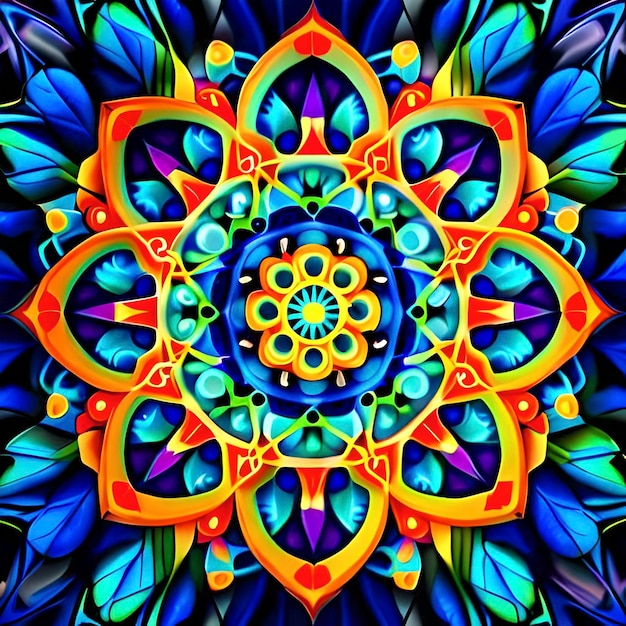 Mandala en jaune et bleu