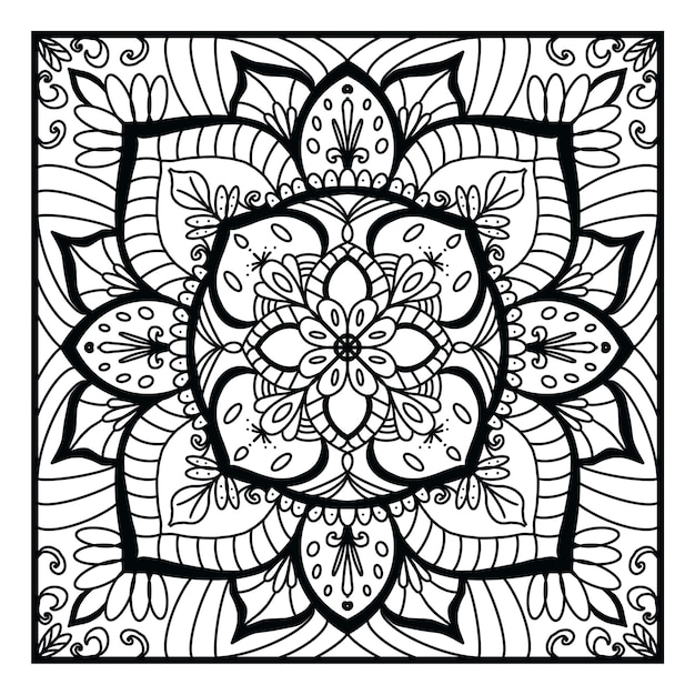 Mandala noir et blanc en carré