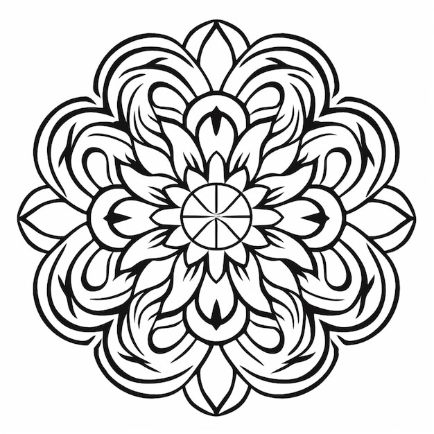 Un mandala noir et blanc avec un cercle au centre.