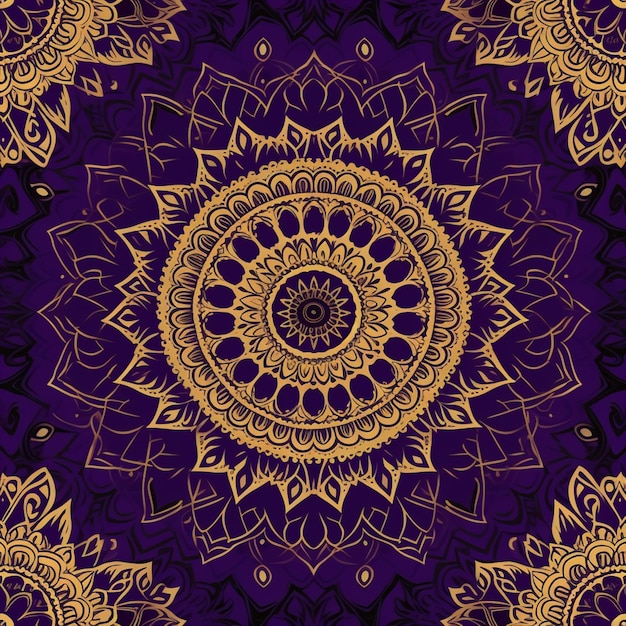 Mandala d'or sur fond violet.