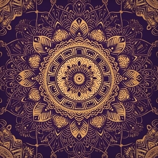 Mandala d'or sur fond violet.