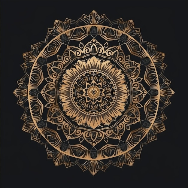 Mandala d'or avec le mot mandala sur fond noir. illustration stock