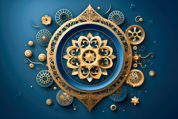 mandala orné d'or sur fond bleu