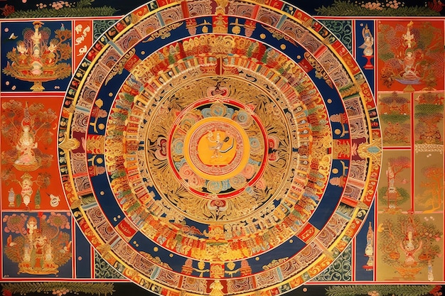 Mandala avec des symboles de prospérité et d'abondance