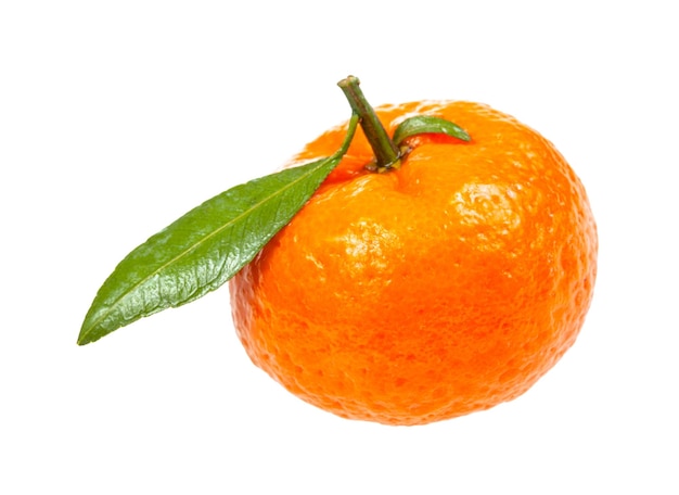 Mandarine abkhaze fraîche avec feuille verte isolée