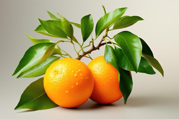 Mandarines ou clémentines à feuilles vertes sur fond blanc