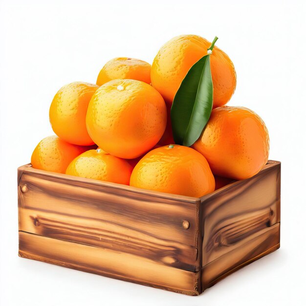 Mandarines dans une boîte en bois isolées sur un fond transparent ou blanc png IA générative