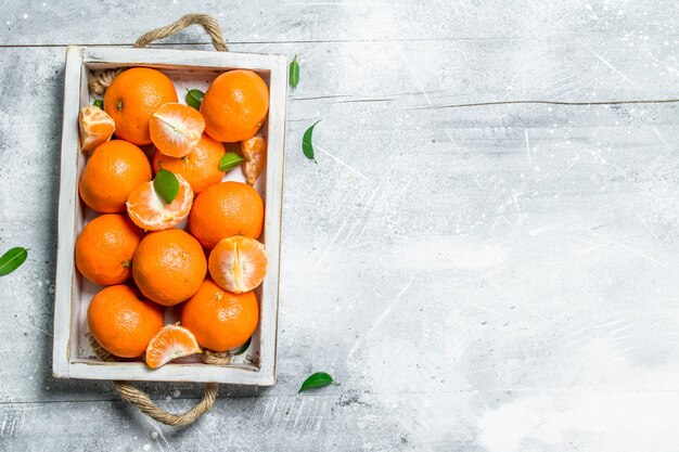 Mandarines fraîches dans le plateau