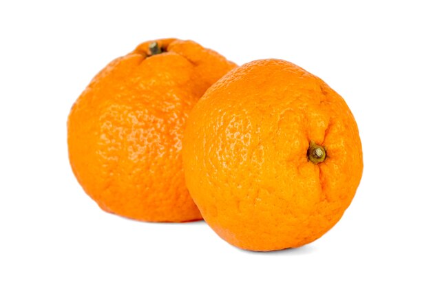 Mandarines (mandarine) isolées sur un fruit blanc et cru.