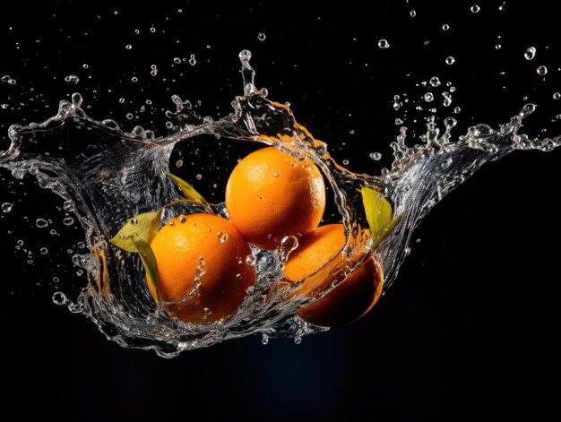 Des mandarines qui tombent dans l'eau.