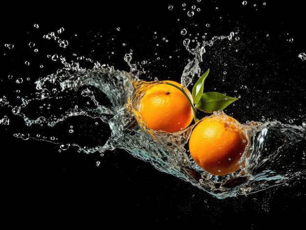 Des mandarines tombent dans l'eau.