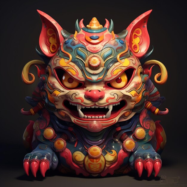 Maneki neko le clown coloré le cochon le diable les cornes les crocs