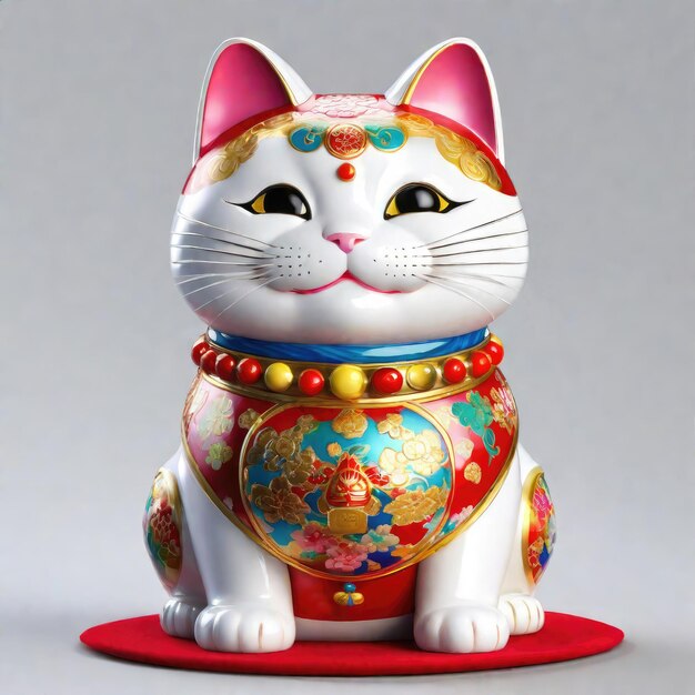 Un manekineko souriant largement évoque le bonheur suprême de la royauté.