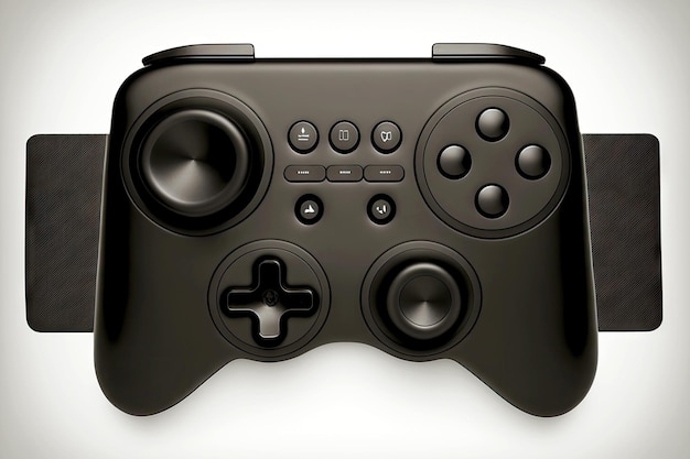 Photo manette de jeu quadruple pour ordinateur avec boutons noirs isolés sur fond blanc