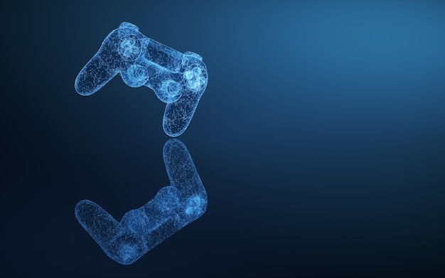 Manette de jeu et rendu 3d des lignes bleues