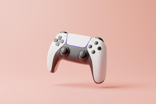 Manette de jeu volante sur fond rose avec espace de copie Joystick pour le rendu 3D du jeu vidéo