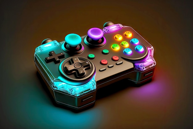Photo manette pour jeux informatiques avec boutons éclairés sur la manette