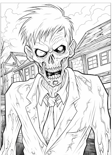 Manga effrayant rencontre propre livre de coloriage pour adultes page d'un zombie effrayant