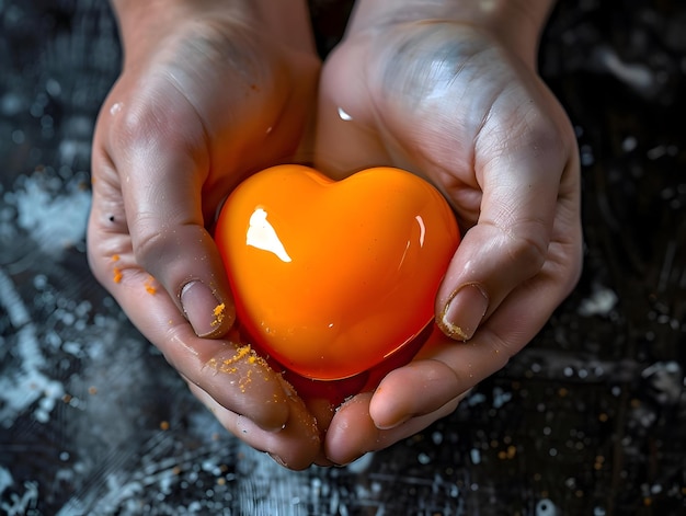 Mangeur en forme de cœur en forme d'œuf jaune dans les mains haute résolution