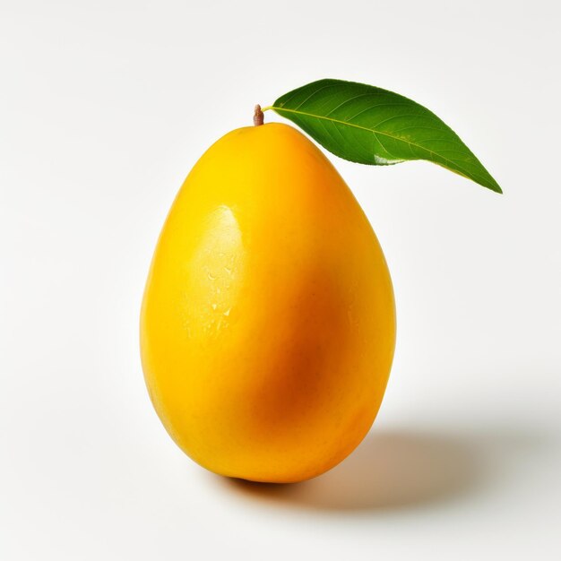 Mango japonais minimaliste avec une feuille verte sur un fond blanc