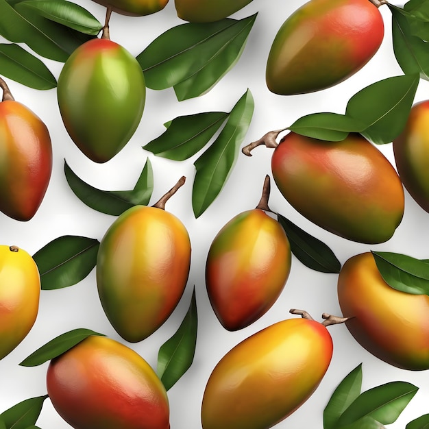 Mango mûr avec des feuilles isolées sur fond blanc dans une illustration 3D