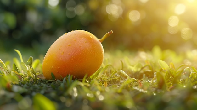 Mango réaliste sur l'herbe mango jaune nature fruit exotique