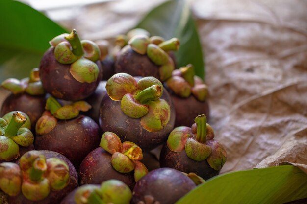 Mangosteens Reine des fruits sur une table en bois