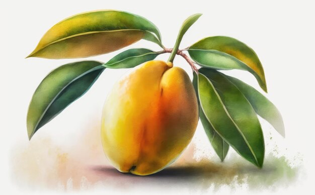 Photo une mangue dessinée sur fond blanc illustrations d'aliments biologiques de fruits tropicaux aquarelle générées par ai