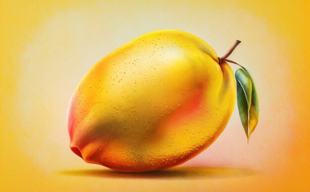 Une mangue dessinée sur fond jaune aquarelle fruits tropicaux illustrations d'aliments biologiques générées par ai