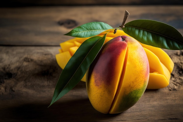 Photo mangue fraîche sur un fond de bois