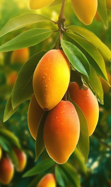 Mangue fraîche volant dans le restaurant de fond de studio et fond de jardin