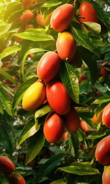 Mangue fraîche volant dans le restaurant de fond de studio et fond de jardin