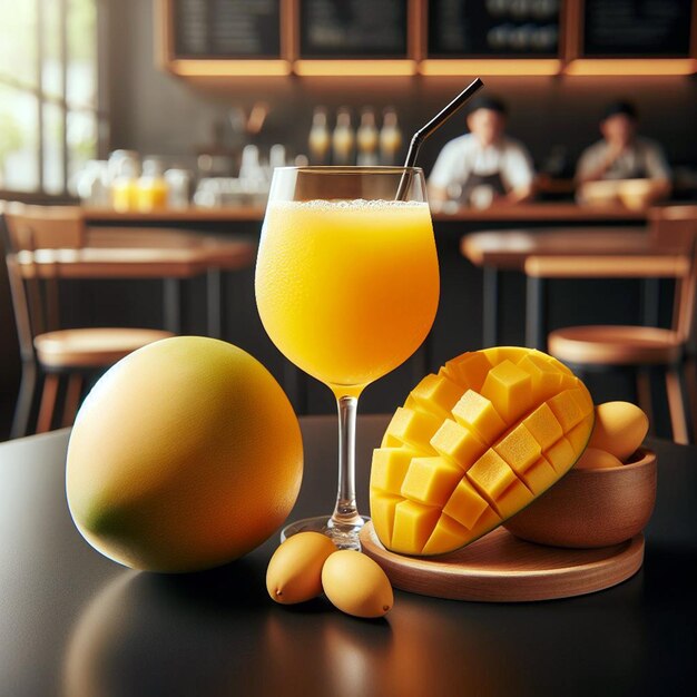 mangue et jus dans un restaurant généré par l'IA