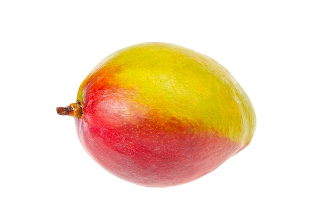 Mangue rouge-vert mûre, juteuse et sucrée. Fruits exotiques isolés sur blanc. Photo de studio