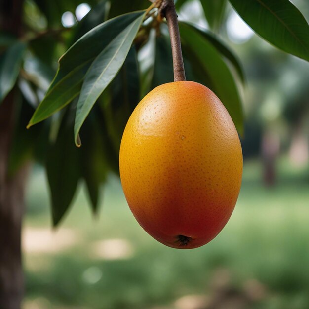 Photo une mangue suspendue à un arbre avec un fond vert